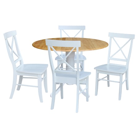 International Concepts 42 in. Dual Drop Leaf Table with 4 Cross Back Dining Chairs - 5 Piece Dining Set K02-42DP-C08-613-4